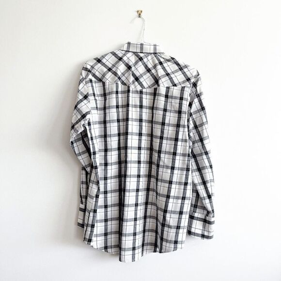 Roper Mens Casual Shirt Pearl Snap Up Long Sleeve Plaid Black White Silver Large - Picture 2 of 7